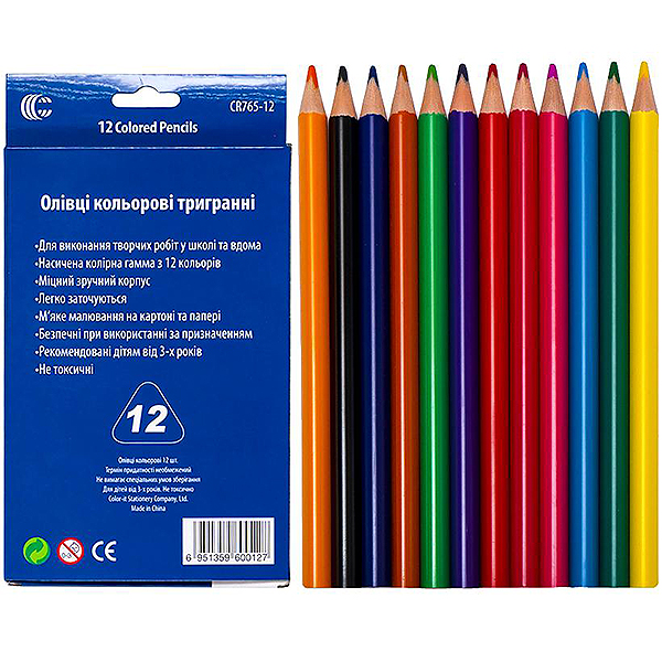 Кольорові олівці 12 кольорів Luminoso Elastico Jumbo CR765-12 товсті