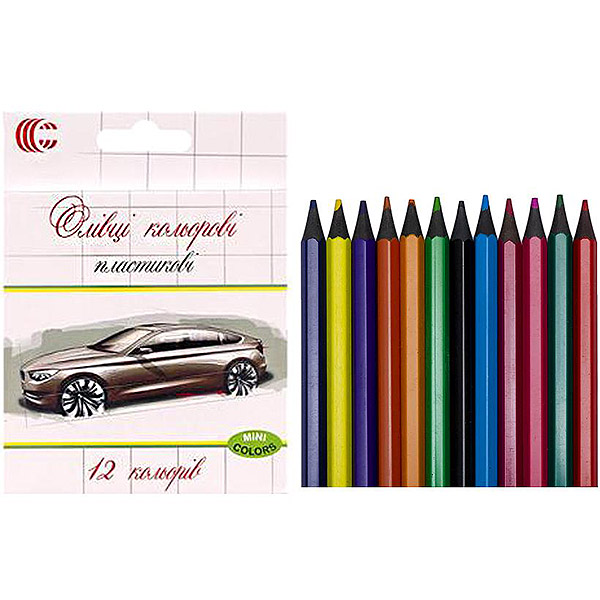 Кольорові олівці 12 кольорів White Night mini, короткі
