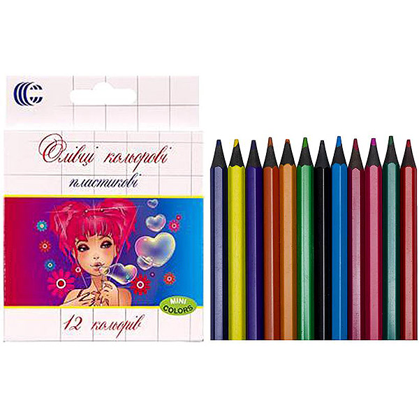 Кольорові олівці 12 кольорів White Night mini, короткі