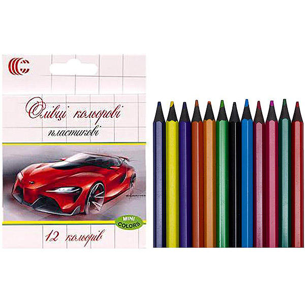Кольорові олівці 12 кольорів White Night mini, короткі