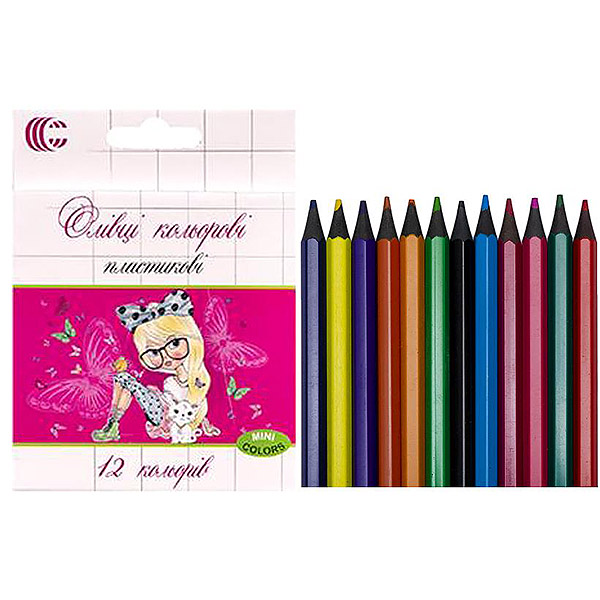 Кольорові олівці 12 кольорів White Night mini, короткі