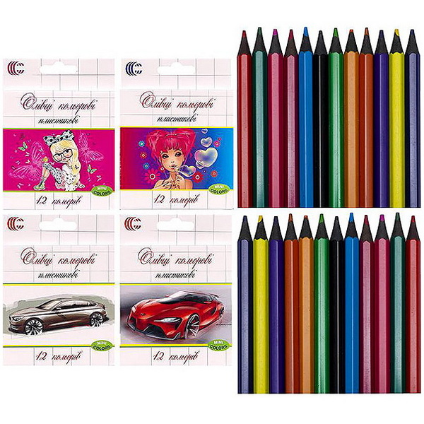 Кольорові олівці 12 кольорів White Night mini, короткі