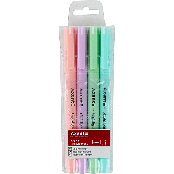 Набір текстових маркерів 4 кольори Axent Highlighter Pastel 2533-40-А