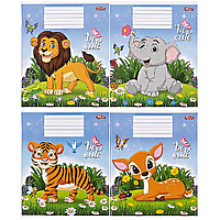 Тетрадь школьная 12 листов линия серия "Нарисованные животные"